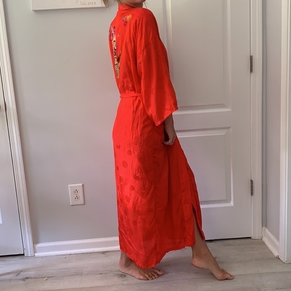 Golden‎ Bee Vintage Embroidered Robe Tie Waist Chinese Kimono Red peacock M - Picture 6 of 15